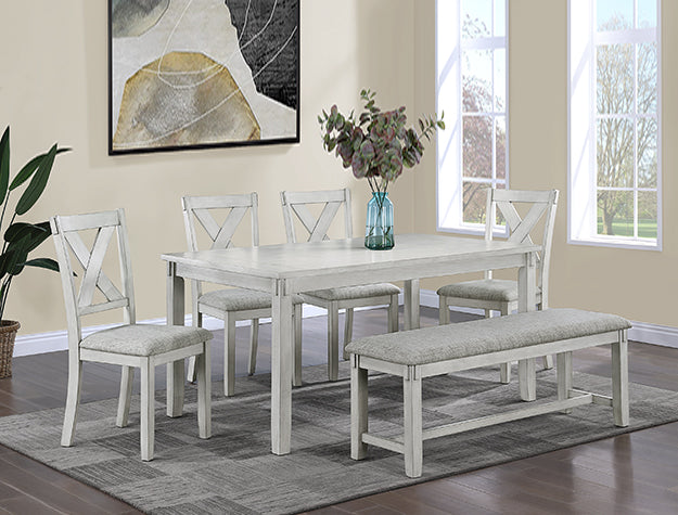 Clara Driftwood White and Gray Dining Set with Bench