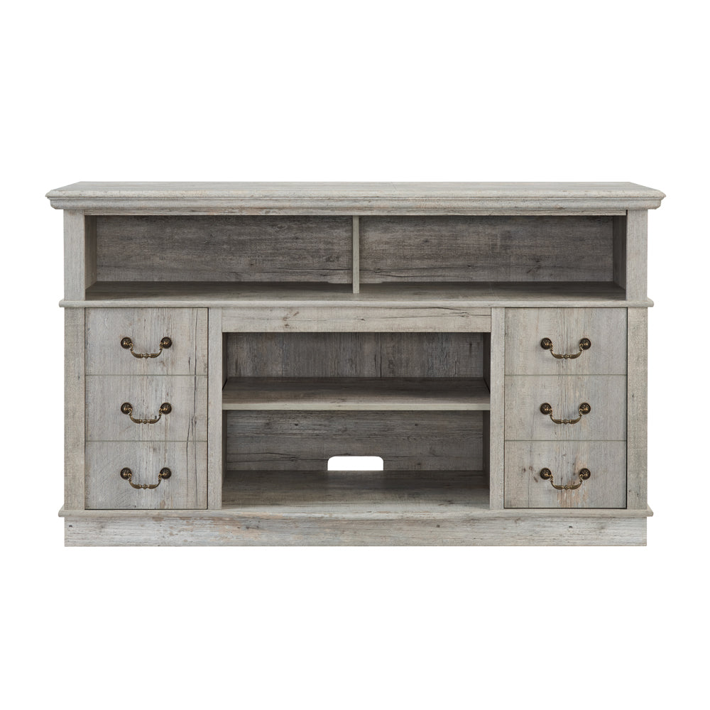 Traditional TV Media Stand Farmhouse Rustic Entertainment Console for TV Up to 65" with Open and Closed Storage Space, Light Gray, 60"W*15.75"D*34.25"H