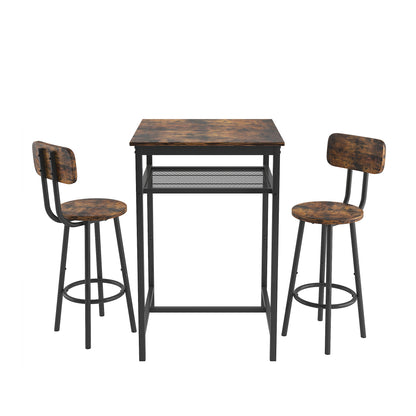 Bar table, equipped with 2 bar stools , with backrest and partition (Rustic Brown)