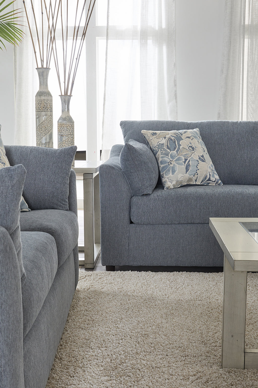 Dexter Flint Gray Blue Sofa and Loveseat