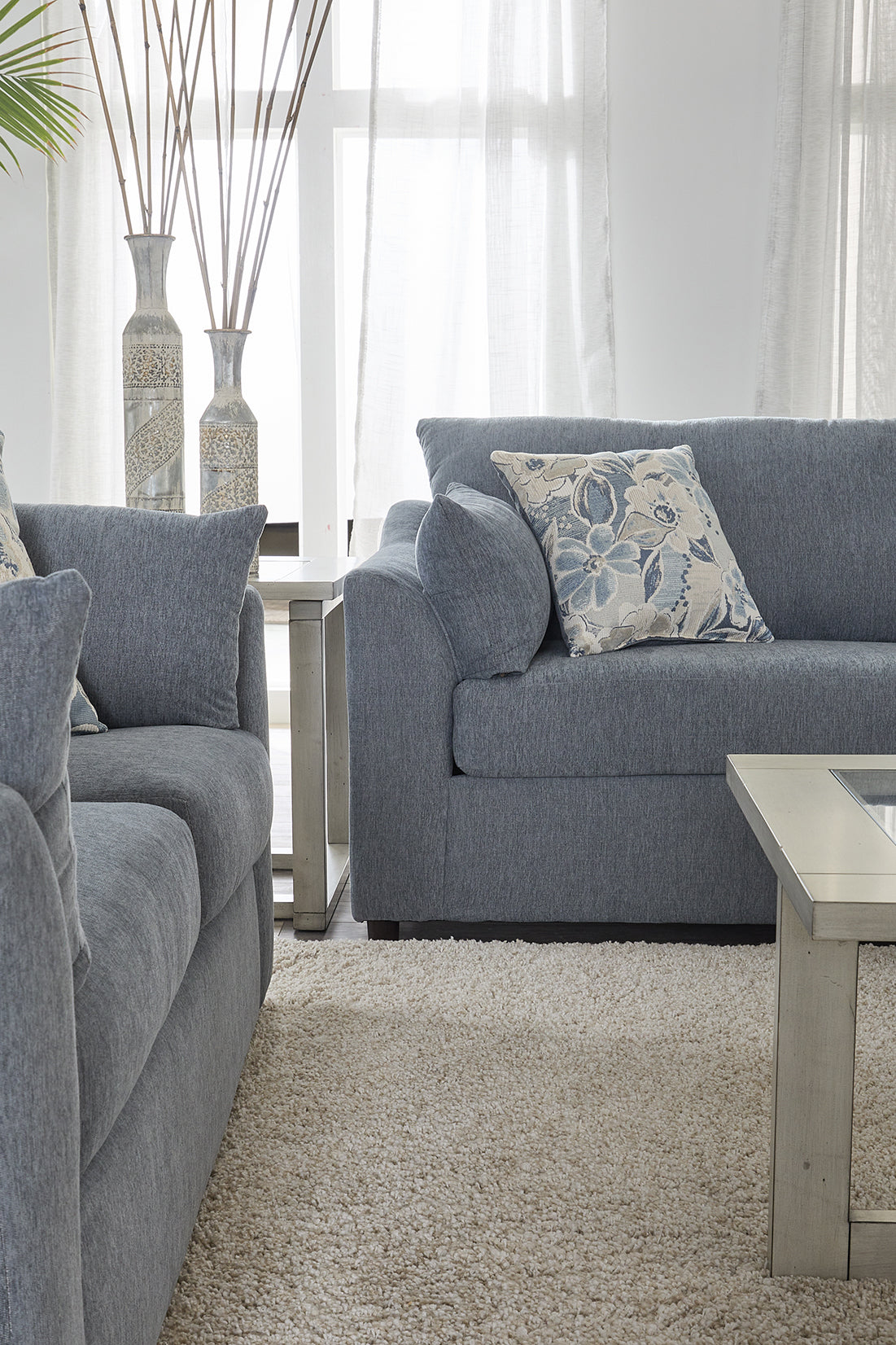 Dexter Flint Gray Blue Sofa and Loveseat