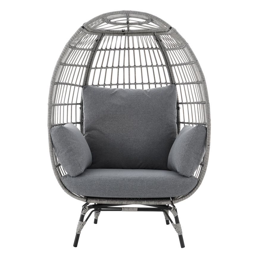 Large Outdoor Egg Chair, Indoor Patio Wicker Basket Chair with Cushion, Rattan Egg Chairs for Bedroom, Outside, Balcony,Grey