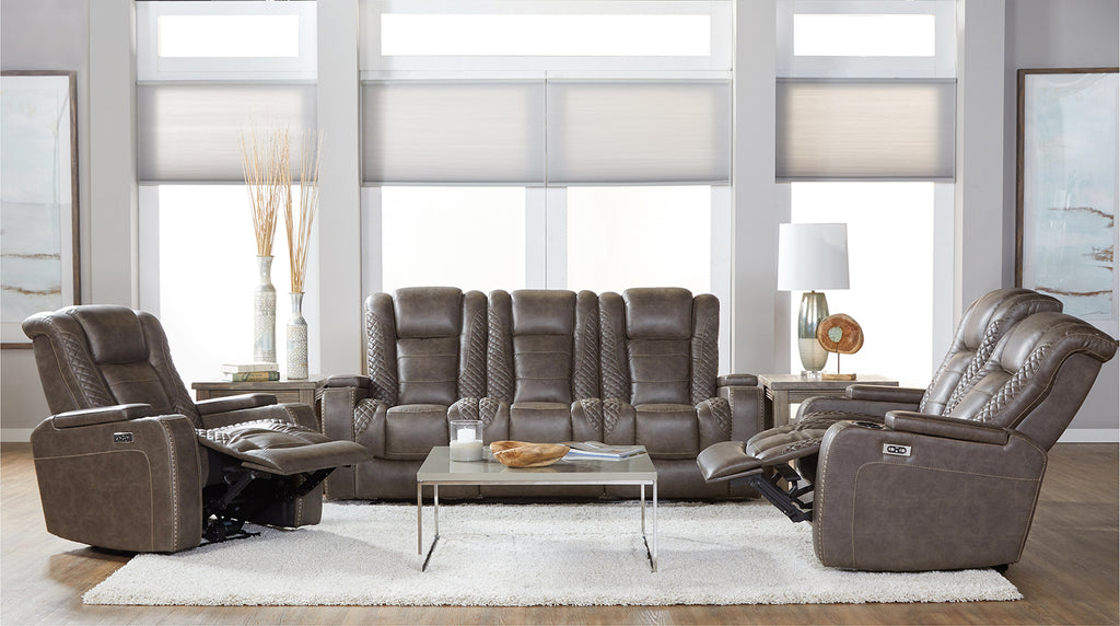 Power LED Cocoa Reclining Sofa and Reclining Loveseat