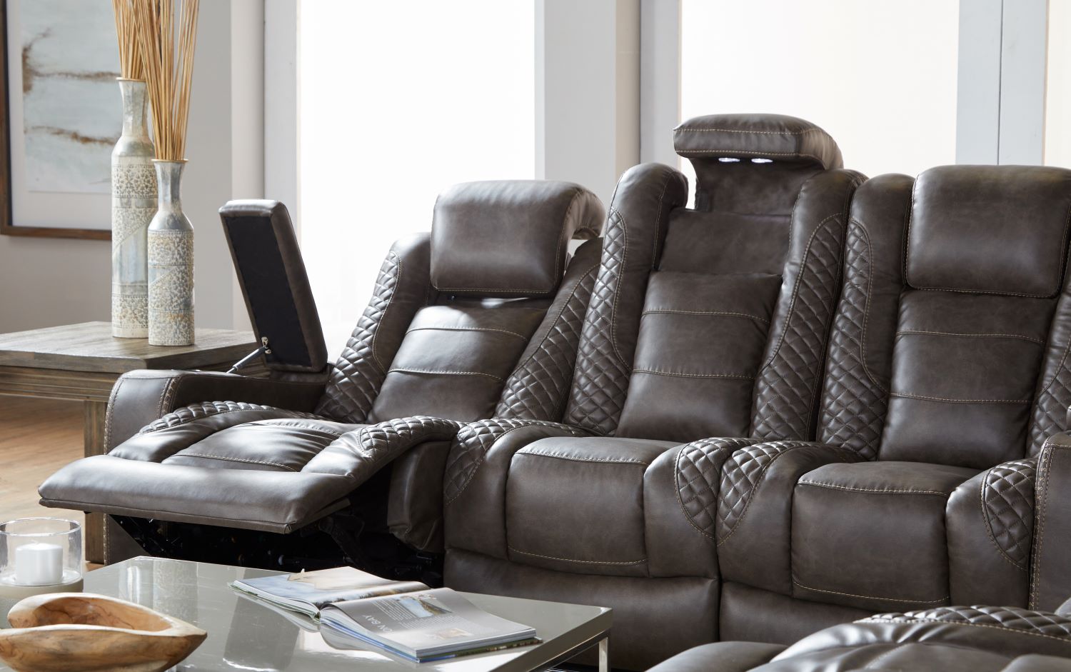 Power LED Cocoa Reclining Sofa and Reclining Loveseat