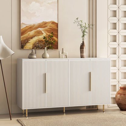 White Modern Buffet Cabinet with Storage, Fluted Sideboard Large Buffet with Adjustable Shelves, Credenza, Accent Cabinet Console Table