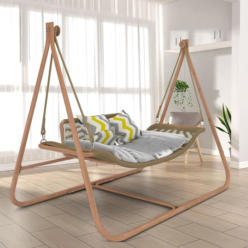 Hammock Swing Chair with Stand for Indoor,Outdoor, Anti-Rust Wood-Colored Frame 570 lbs Capacity with Cushion Oversized Double Hammock Chair for Patio Balcony Bedroom Ban on Amazon(OLD W1132P155978)