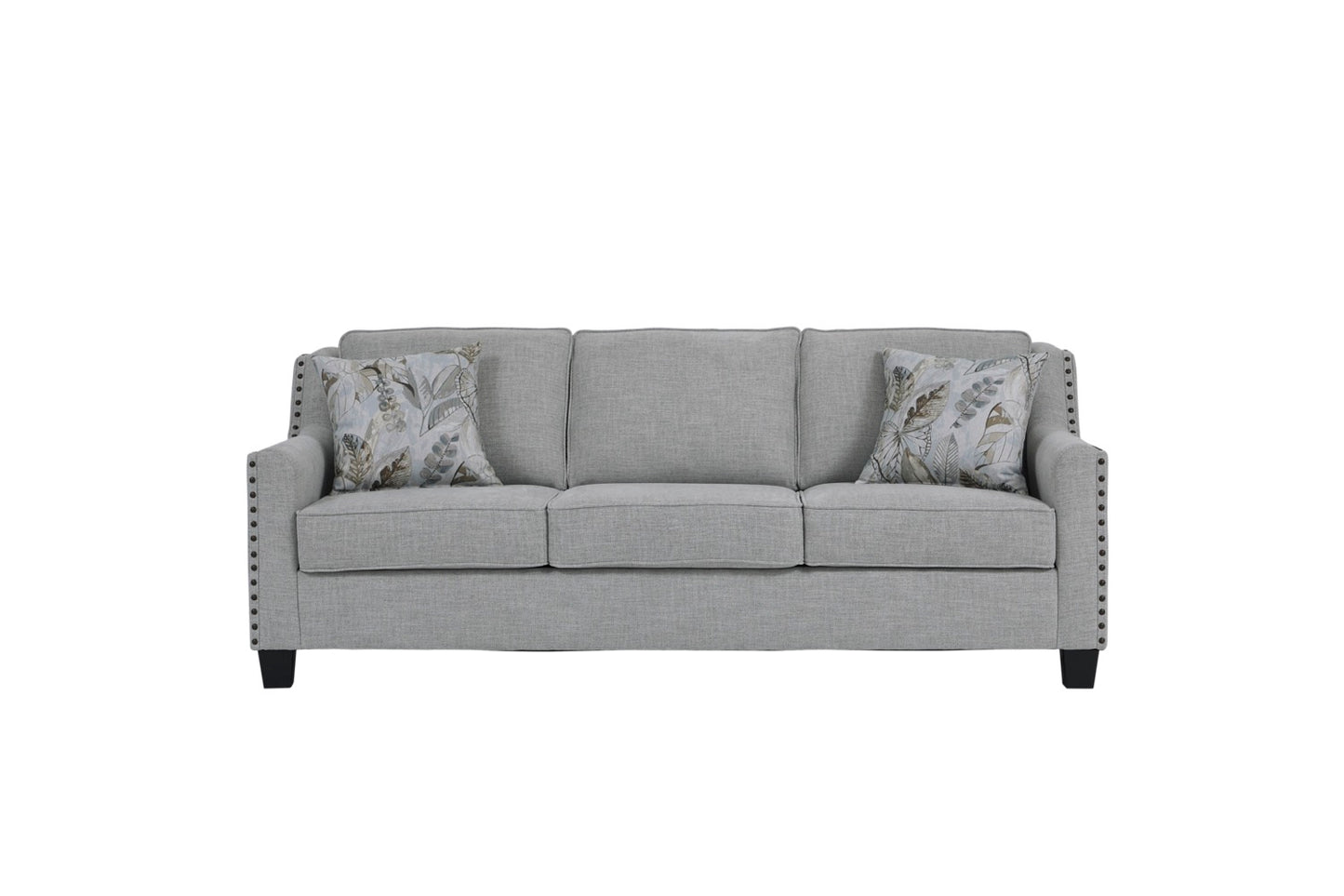 Breezy Mist Gray Nail Head Sofa and Loveseat