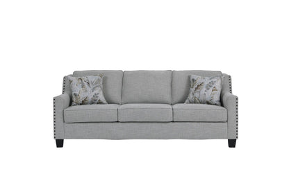 Breezy Mist Gray Nail Head Sofa and Loveseat