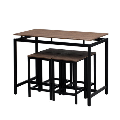 TREXM 5-Piece Compact Bar Table Set with Table and Stools - Modern Industrial Design, Space-Saving Furniture for Dining Room and Breakfast Nook (Dark Brown)