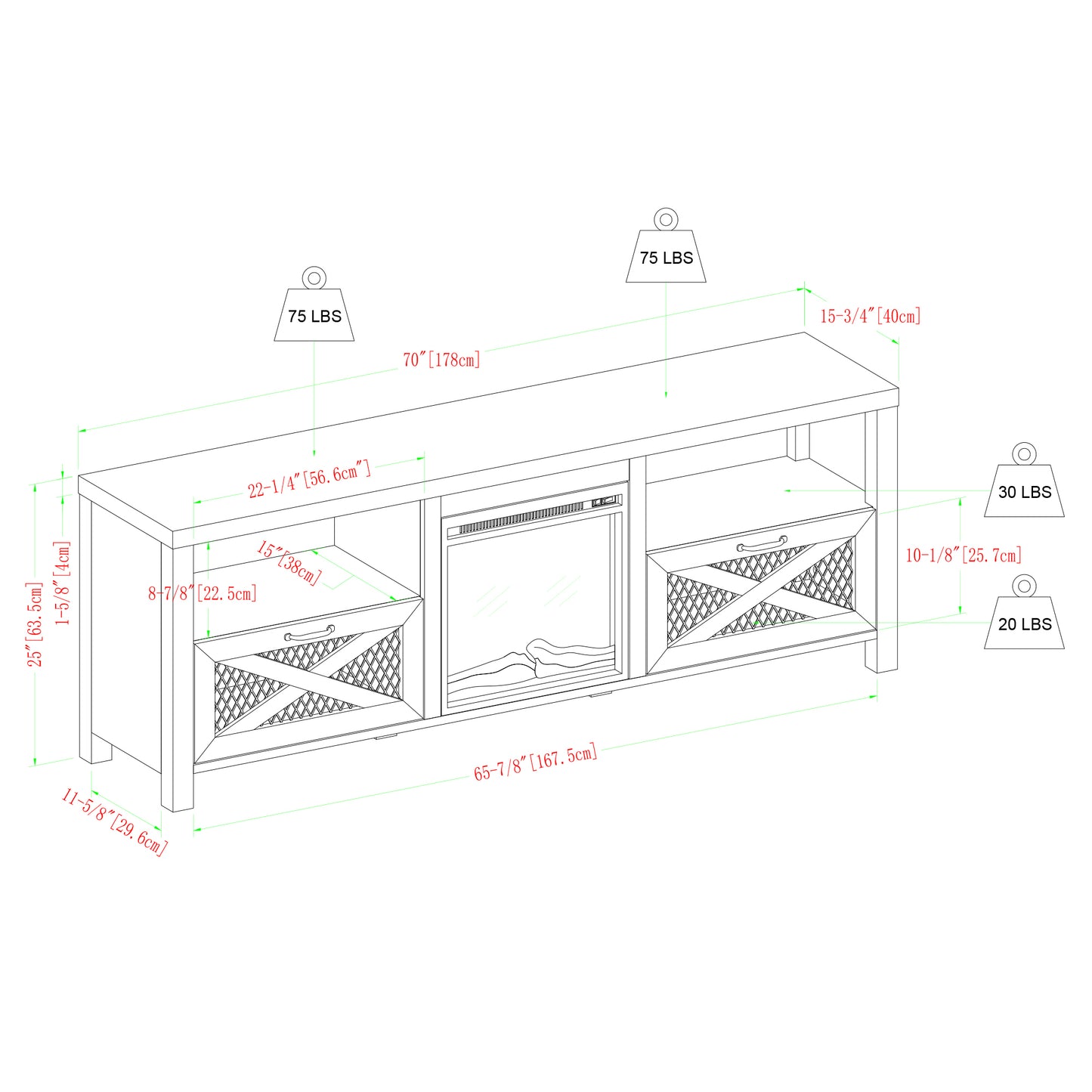 Industrial Farmhouse Metal Mesh Drop-Down X-Door 70" Fireplace TV Stand for 80" TVs - Rustic Oak