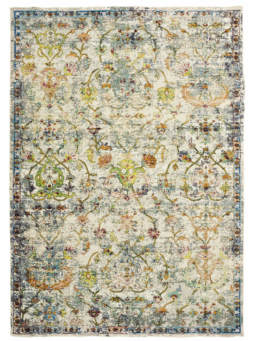 Garden Oriental Stylish Area Rug - Multi: Ivory/Blue / 5' x 8'
