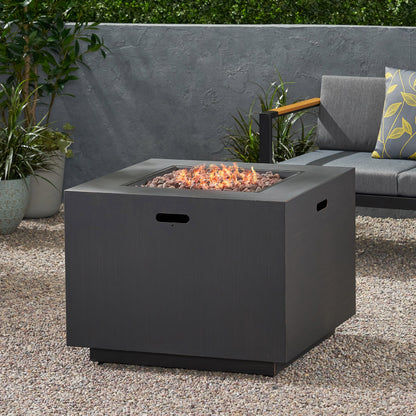 33" Outdoor Iron Square Propane Fire Pit, Tank Inside, Brushed Brown - 50,000 BTU