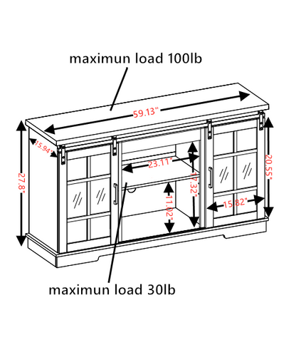 Multipurpose Sliding Door TV Cabinet Large Storage Cabinet with 2 Sliding Glass Doors, TV Storage Rack with 23" Fireplace TV Cabinet, WHITE+BROWN, 59.13"W*15.94"D*27.8"H