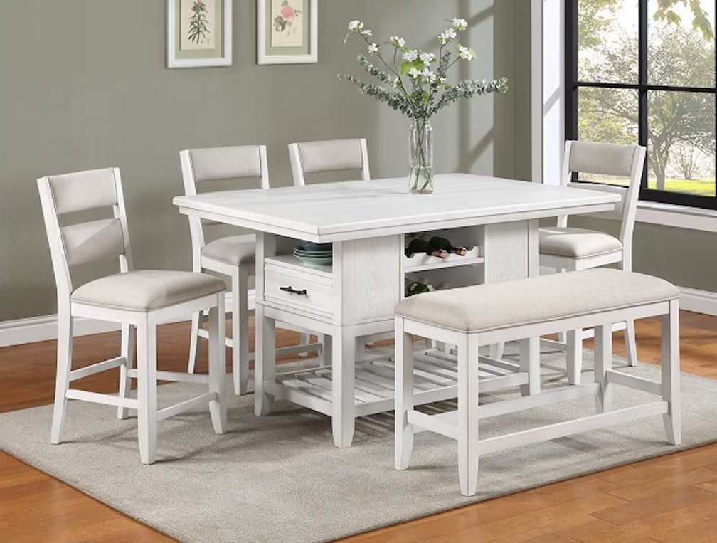 White & Beige Storage Wine Rack Counter Dining Set