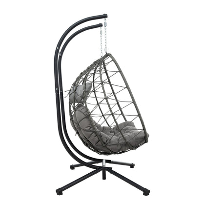 2 Persons Egg Chair with Stand Indoor Outdoor Swing Chair Patio Wicker Hanging Egg Chair Hanging Basket Chair with Stand for Bedroom Living Room Balcony