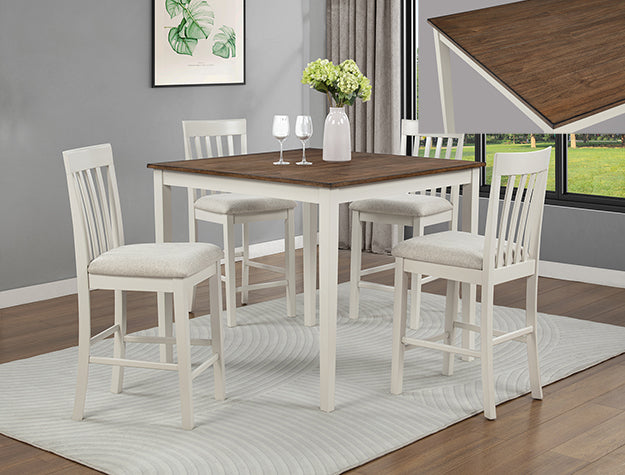 Modern Farmhouse White and Brown Counter Table with Four Side Chairs