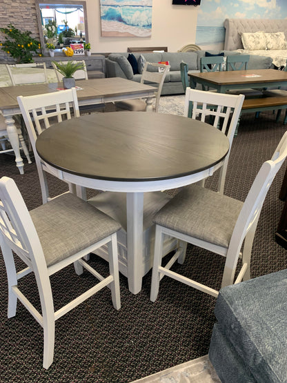 Chalk White and Gray Leaf Dining Set