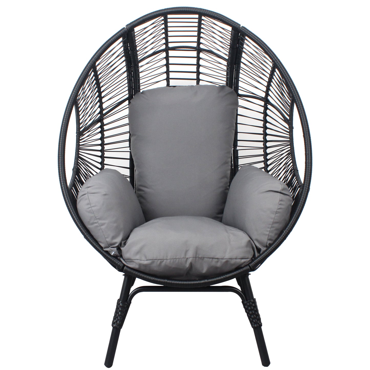 Patio PE Wicker Egg Chair Model 2 with Black Color Rattan Grey Cushion