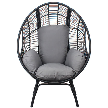 Patio PE Wicker Egg Chair Model 2 with Black Color Rattan Grey Cushion