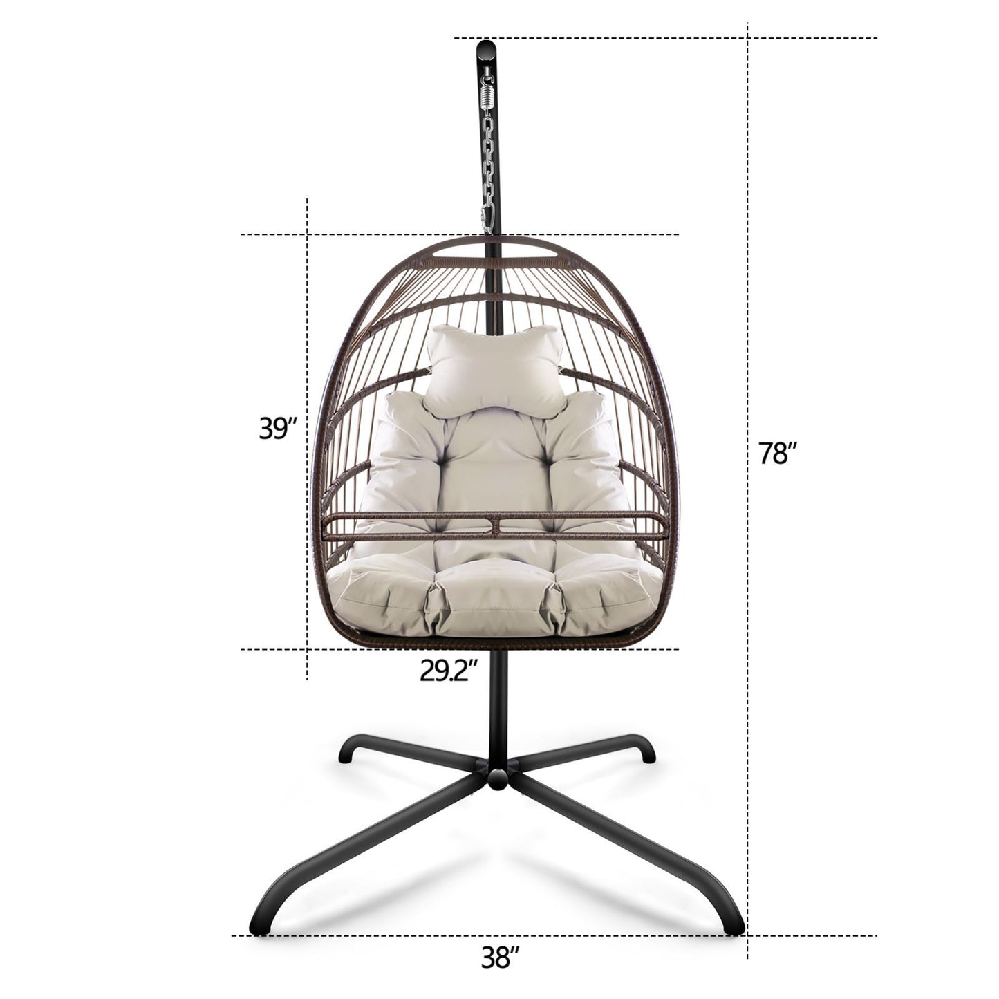 Swing Egg Chair with Stand Indoor Outdoor Wicker Rattan Patio Basket Hanging Chair with C Type bracket , with cushion and pillow,Patio Wicker folding Hanging Chair( Special construction cup holder