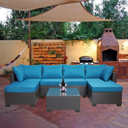 Outdoor Garden Patio Furniture 7-Piece PE Rattan Wicker Cushioned Sofa Sets  and Coffee Table, patio furniture set;outdoor couch;outdoor couch patio furniture;outdoor sofa;patio couch