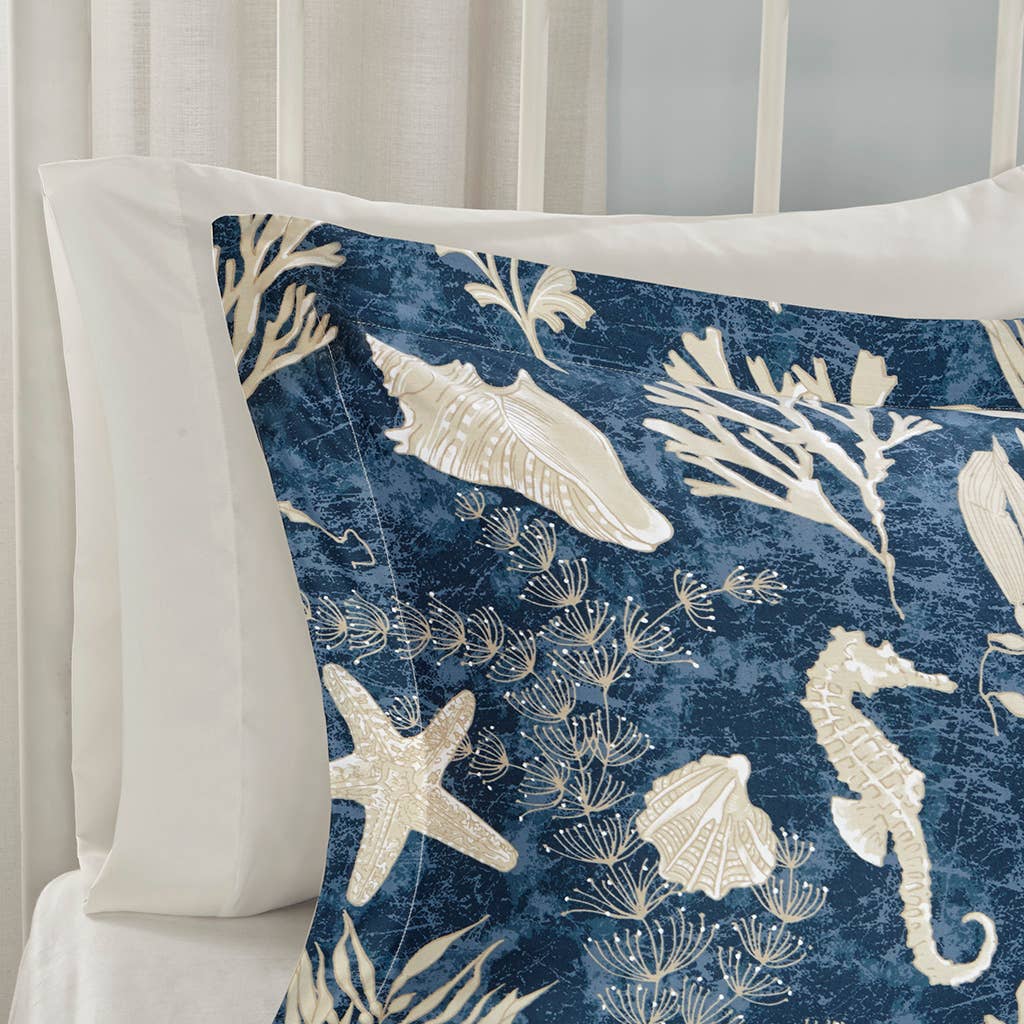 Seashell Coastal Navy Blue 7-Piece Comforter Set: King