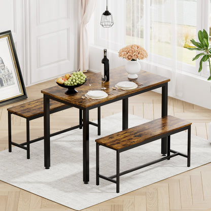 Dining Table Set, Bar Table with 2 Dining Benches, Kitchen Table Counter with Chairs, Industrial for Kitchen Breakfast Table, Living Room, Party Room, Rustic Brown and Black,43.3″L x23.6″W x 29.9″H