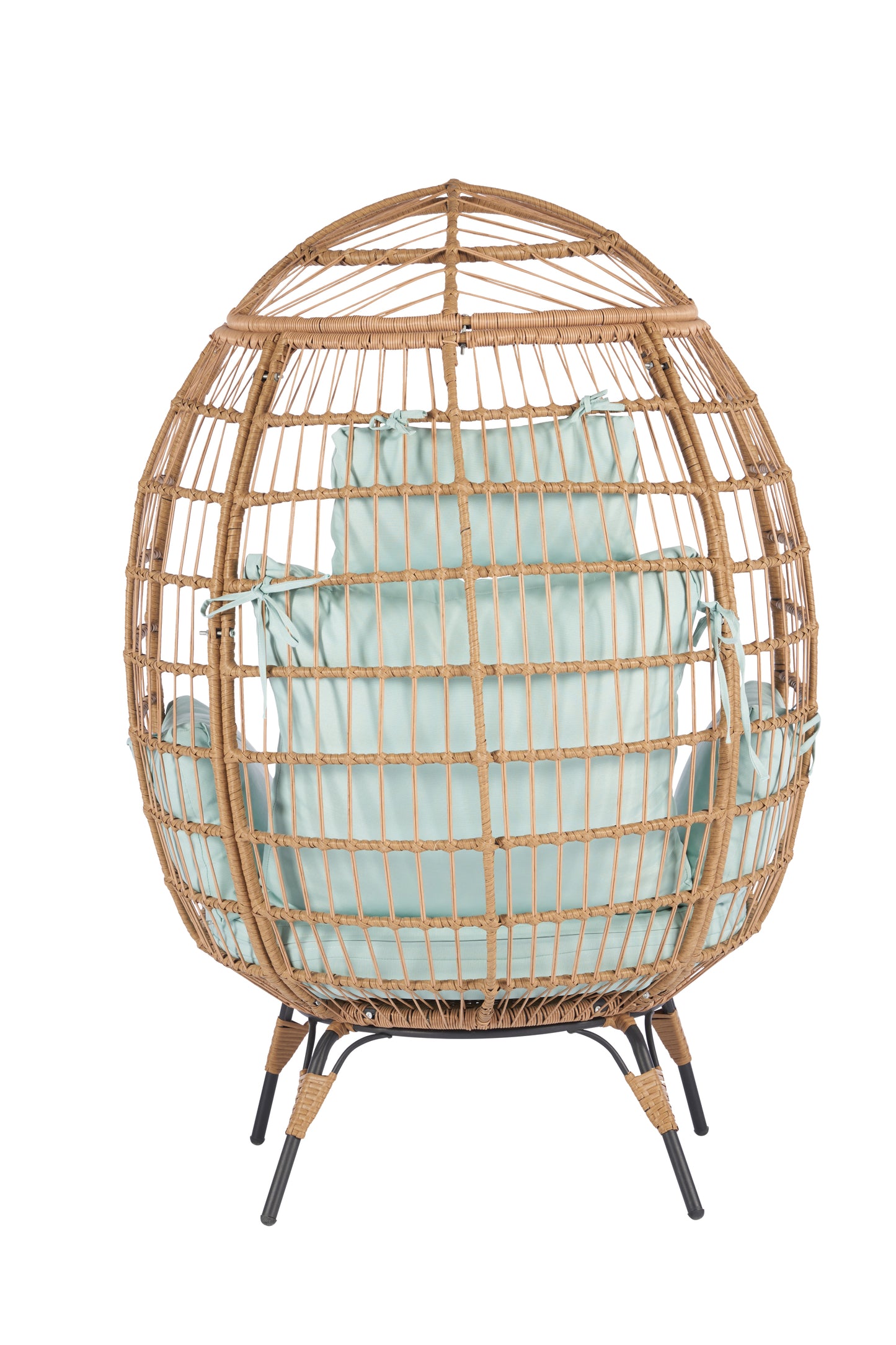 Wicker Egg Chair, Oversized Indoor Outdoor Lounger for Patio, Backyard, Living Room w/ 5 Cushions, Steel Frame,  - Light Blue