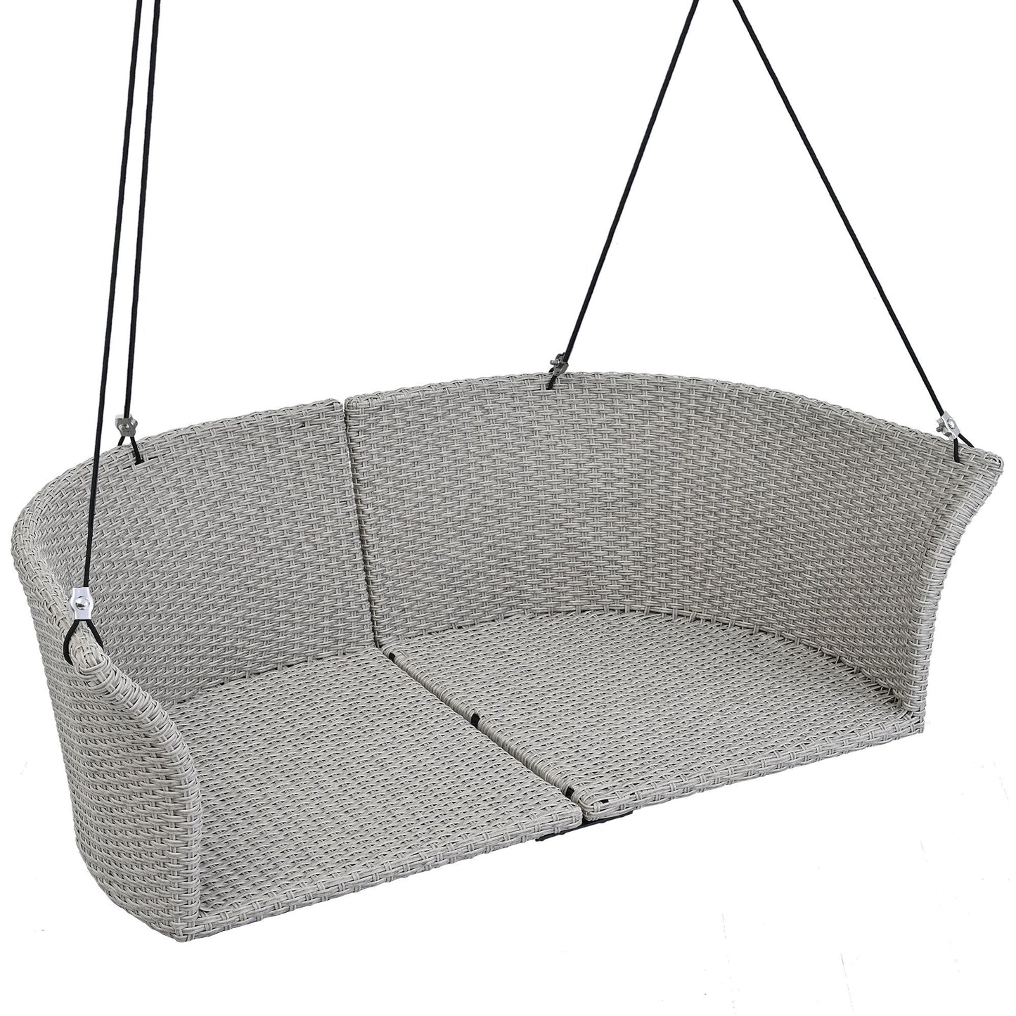 GO 51.9" 2-Person Hanging Seat, Rattan Woven Swing Chair, Porch Swing With Ropes,  Gray Wicker And Cushion