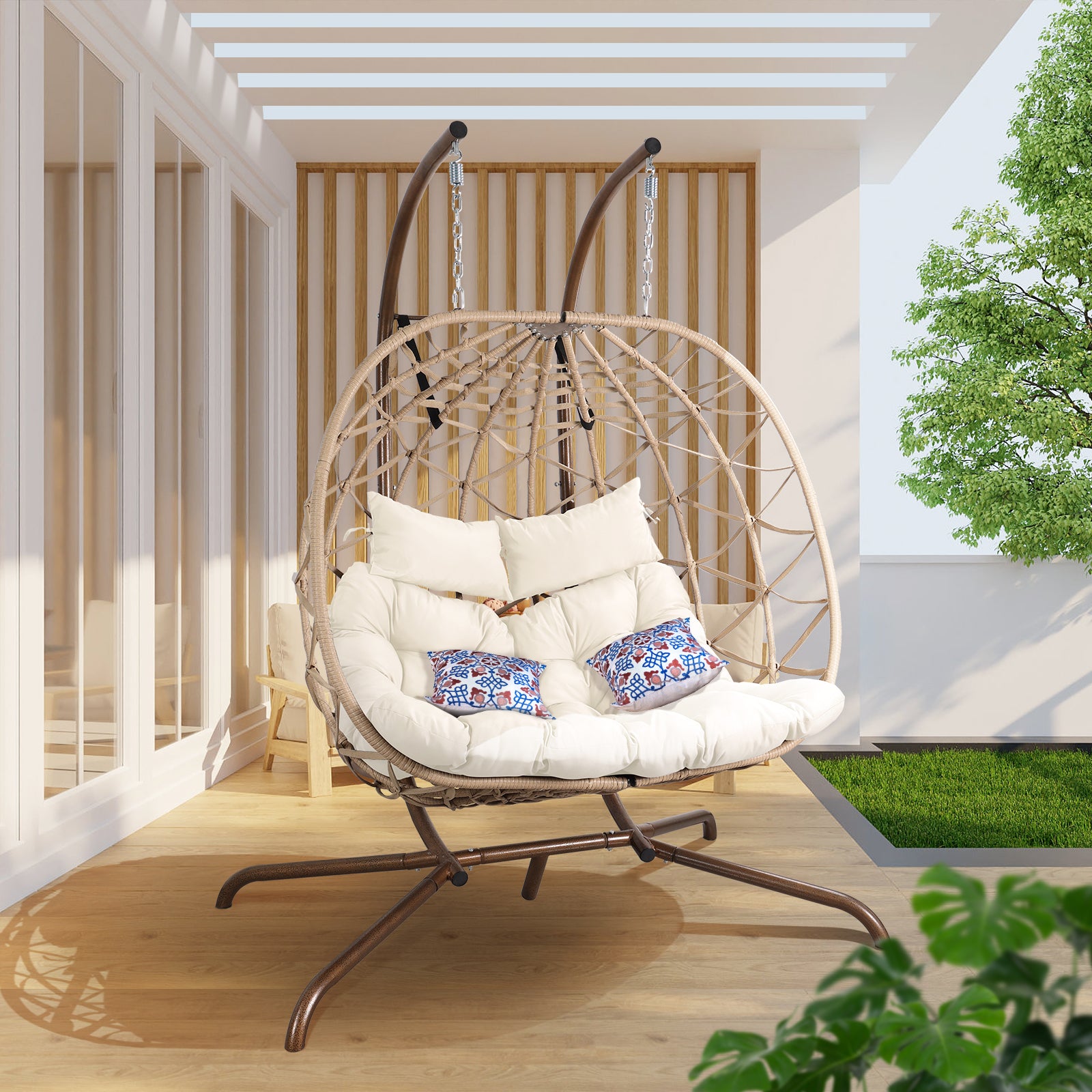 Outdoor Egg Swing Chair with Stand,Thick Cushions and Pillow