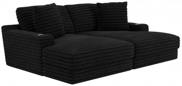 Comfrey Faux Fur Double Chaise Lounge in Ebony Black