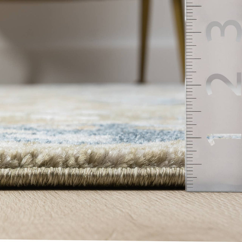 Savoy Traditional Blue Beige Botanical Floral Vintage Rug: 5'3" x 7'6"
