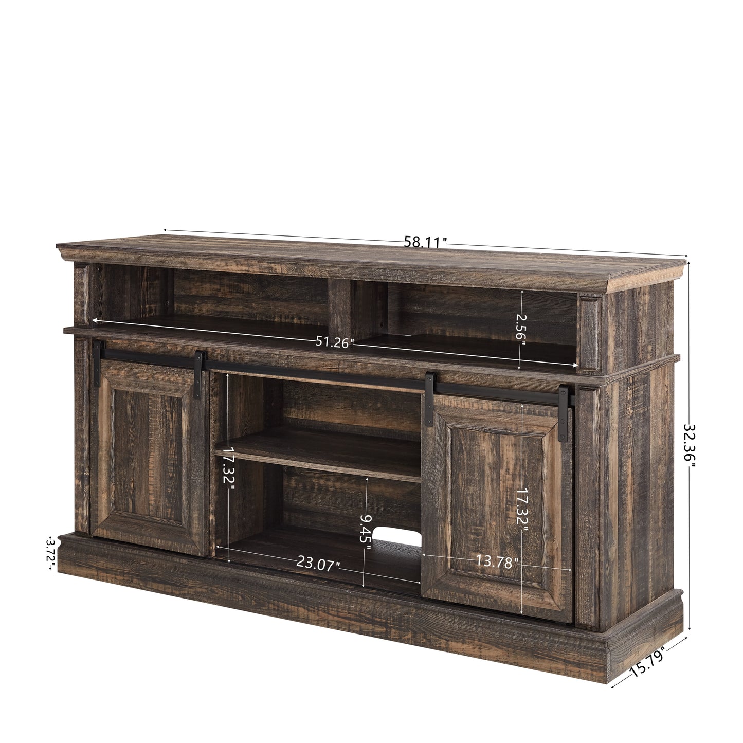 Modern Entertainment Console TV Stand with 23" Fireplace Insert, Multipurpose Sliding Door TV Cabinet Large Storage Space, 58.11"W*15.79"D*32.36"H Antique brown