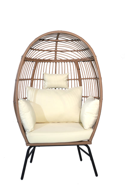 Outdoor Garden Wicker Egg Chair And Footstool Patio Chaise, With Cushions, Outdoor Indoor Basket Chair