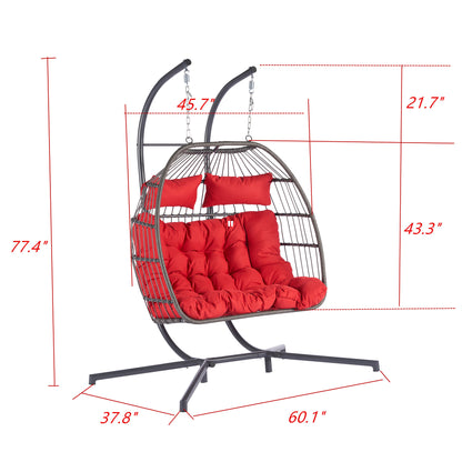 2 Person Outdoor Rattan Hanging Chair Patio Wicker Egg Chair