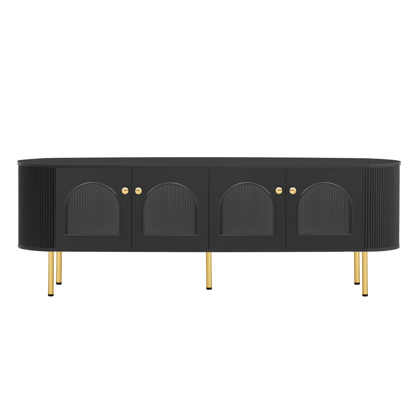 Modern TV Stand for TVs up to 80 Inches, Entertainment Center with 4 Cabinets, Wood Media Console with Metal Legs and Handles for Living room, Black