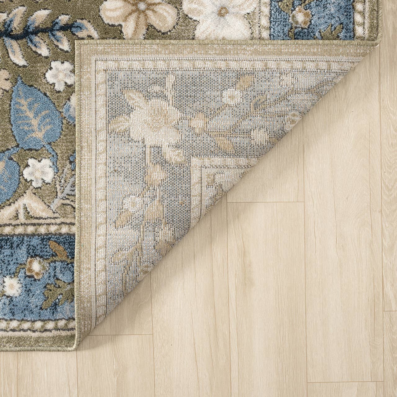 Savoy Traditional Blue Beige Botanical Floral Vintage Rug: 5'3" x 7'6"