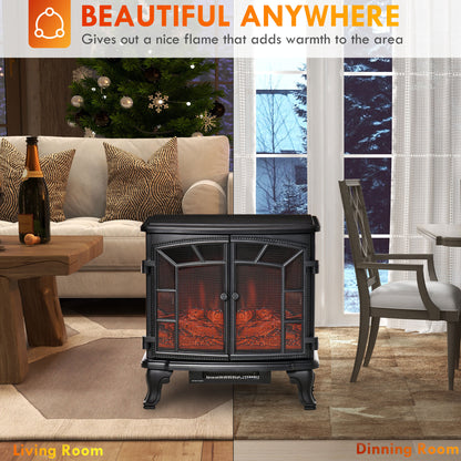 27" Electric Fireplace Heater, Fireplace Stove with Realistic LED Flames and Logs, Remote Control and Overheating Protection, 750W/1500W, Black