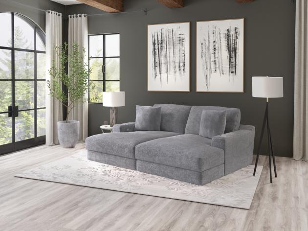 Cozy Cuddler USB Double Chaise in Chenille Gray