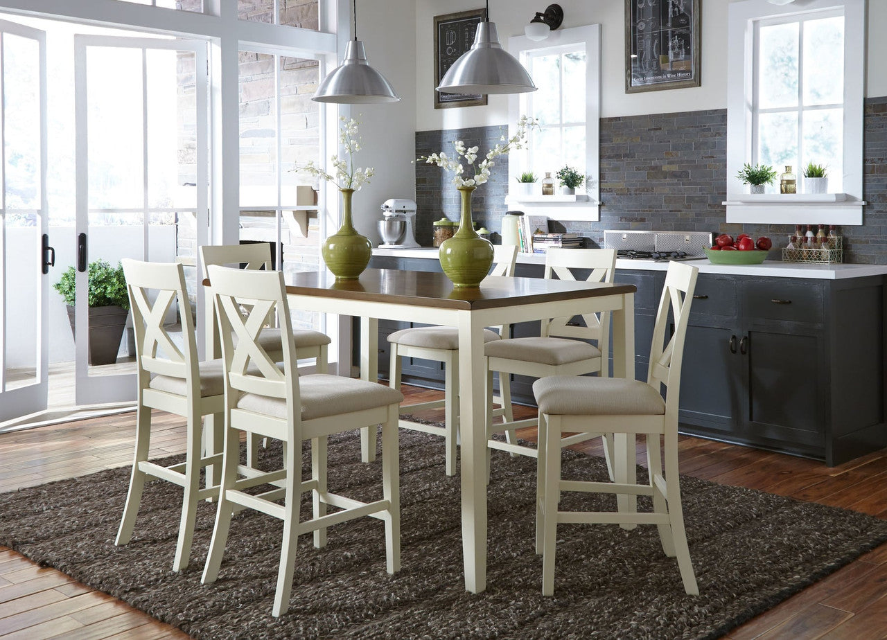 Cream and Brown 7 piece Gathering Dining Set