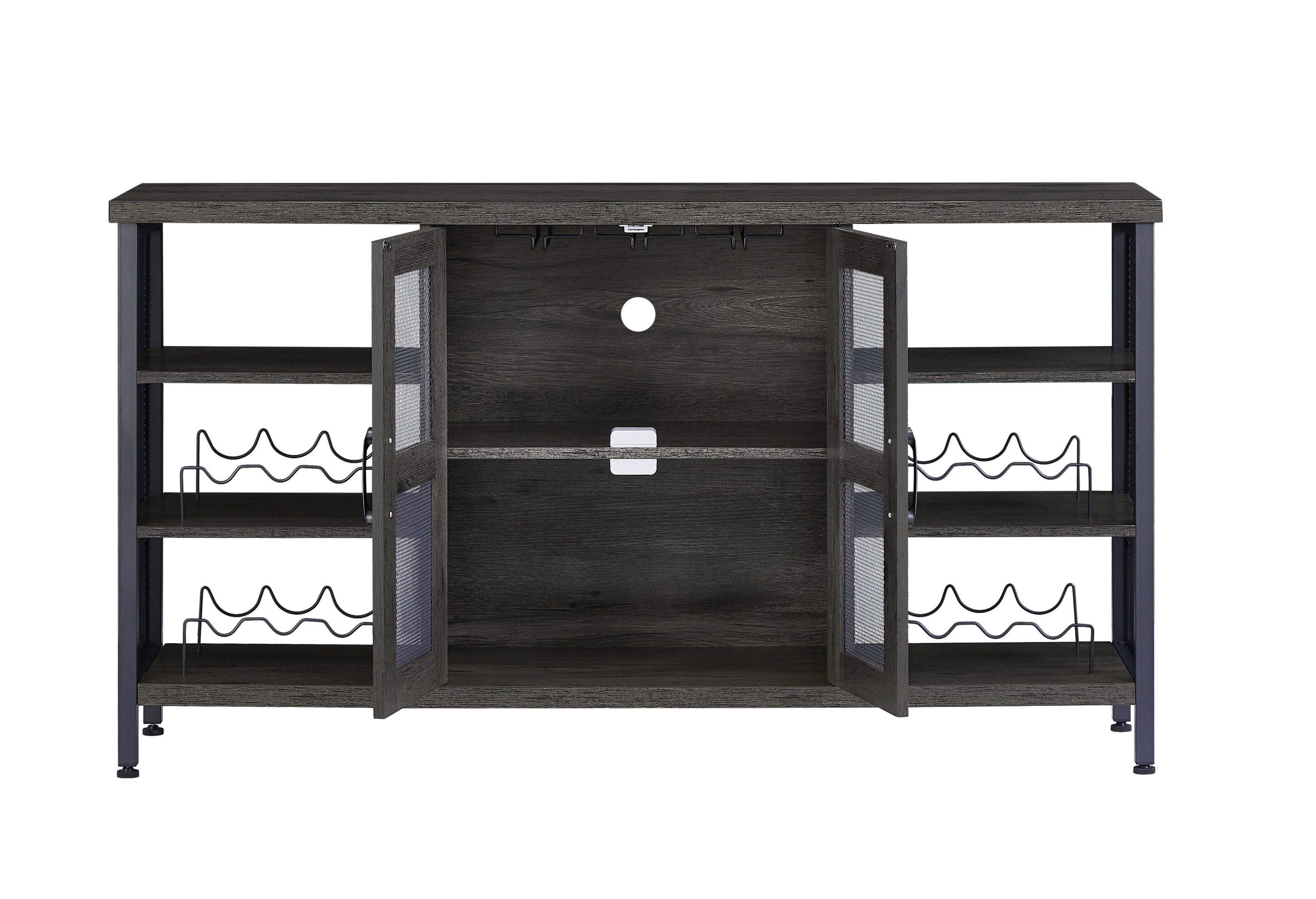 Industrial Wine Bar Cabinet, Liquor Storage Credenza, Sideboard with Wine Racks & Stemware Holder (Dark Grey, 55.12''w x 13.78''d x 30.31' ' h)