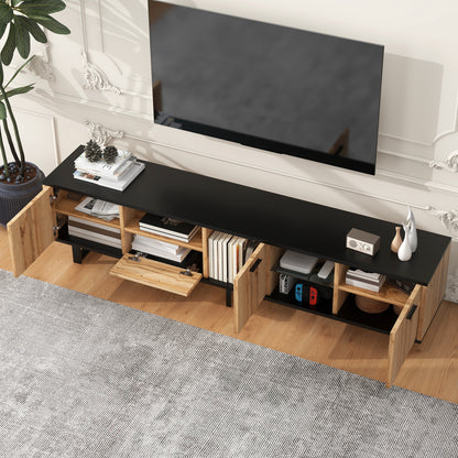 Modern TV Stand with 4 Cabinets& Open Shelves, Color-matching Media Console Table for TVs up to 80'', Entertainment Center with Drop Down Door for Living Room, Bedroom, Home Theatre