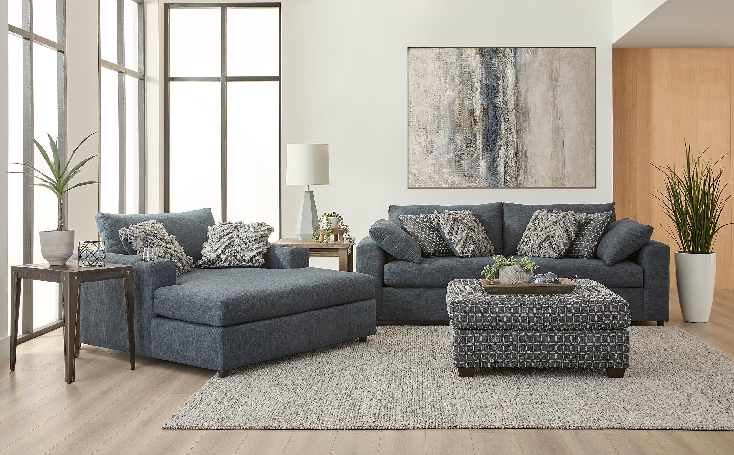 Lilou Denim Charcoal Sofa and Loveseat