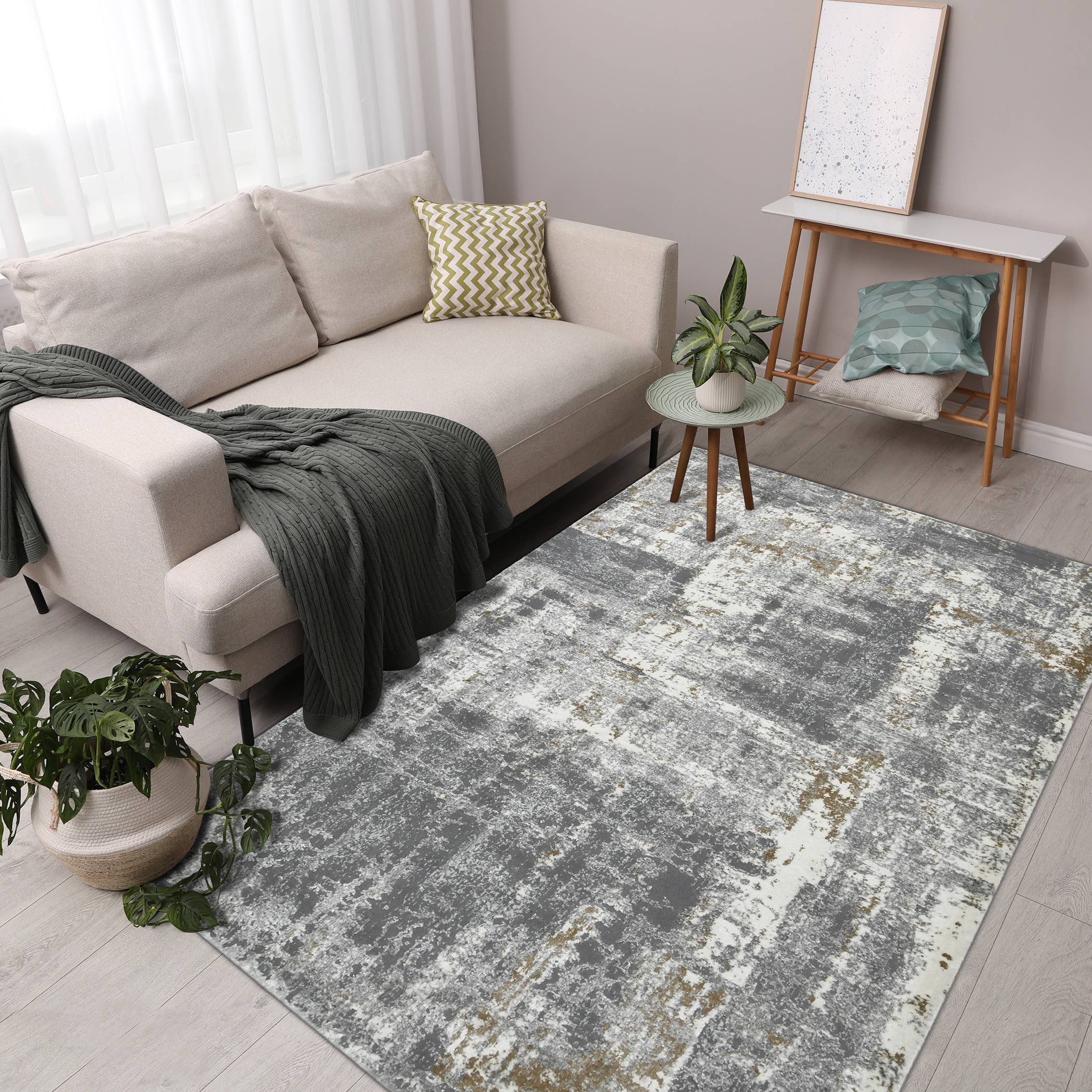 Savannah Milan Gray Abstract Area Rug 5.3X7.9