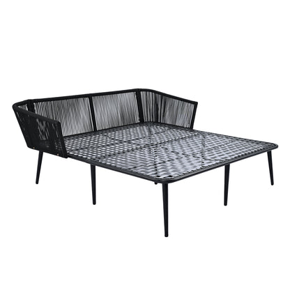 Outdoor Patio Daybed, Woven Nylon Rope Backrest with Washable Cushions for Balcony, Poolside, Set for 2 Person, Gray