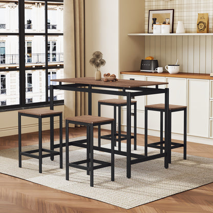 TREXM 5-Piece Compact Bar Table Set with Table and Stools - Modern Industrial Design, Space-Saving Furniture for Dining Room and Breakfast Nook (Dark Brown)