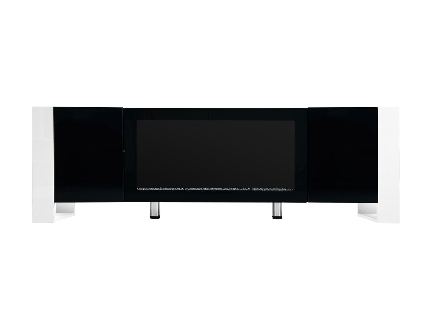 ON-TREND Modern TV Stand with 34.2" Non-heating Electric Fireplace, High Gloss Entertainment Center with 2 Cabinets, Media Console for TVs up to 78", Black