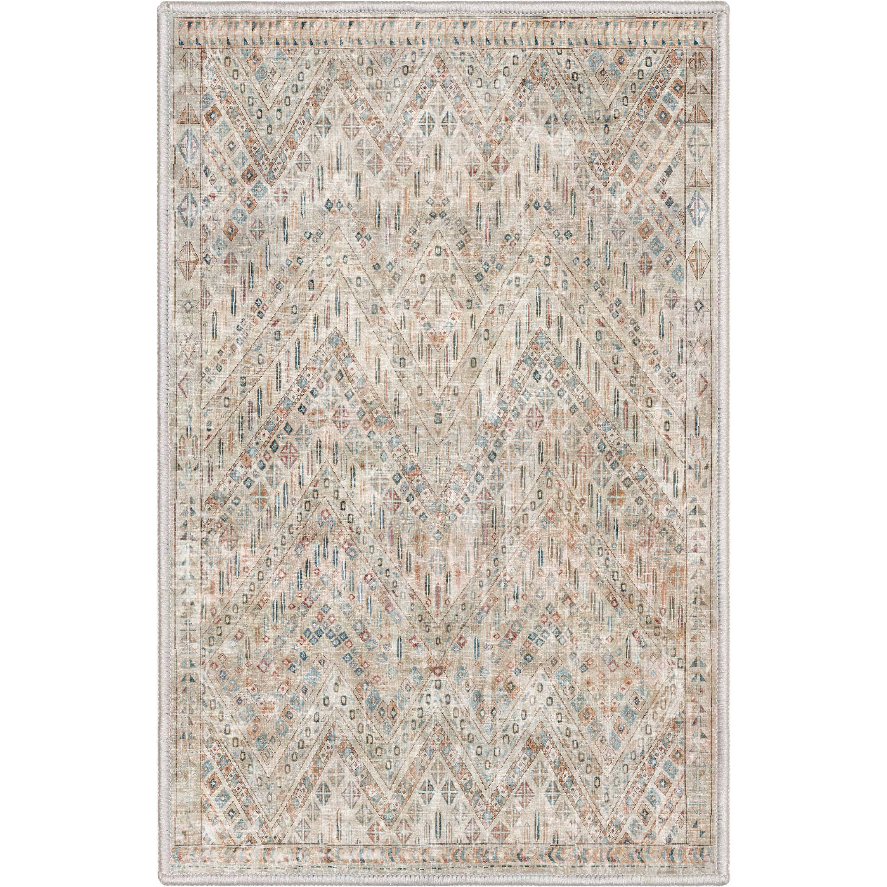 Anya Vintage Tribal Chevron Ivory Flat-Weave Rug: 5'3" x 7'3"
