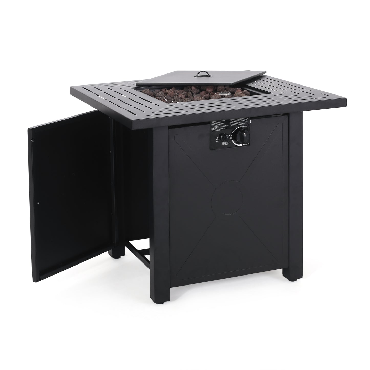 Outdoor Patio Propane Fire Pit 24.5'' H x 28'' W Square Iron Gas-burning Fire Table - 40,000 BTU, Tank in side, Black