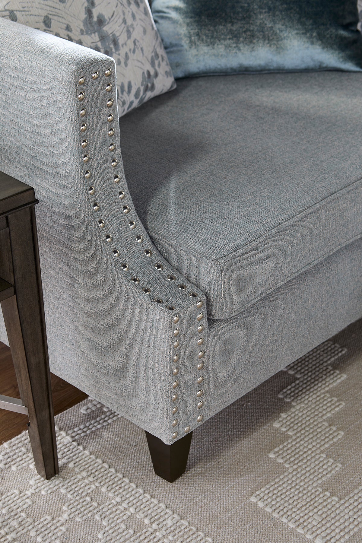 Moondance Mist Chrome Nailhead Sofa and Loveseat